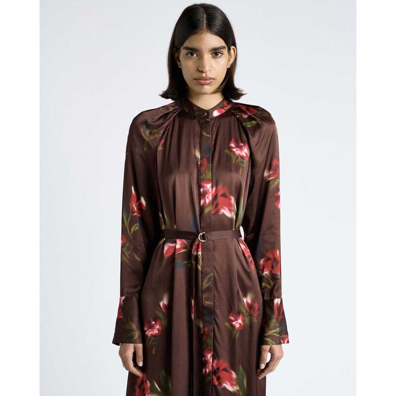 Cue Blurred Floral Satin Belted Midi Dress image number 3